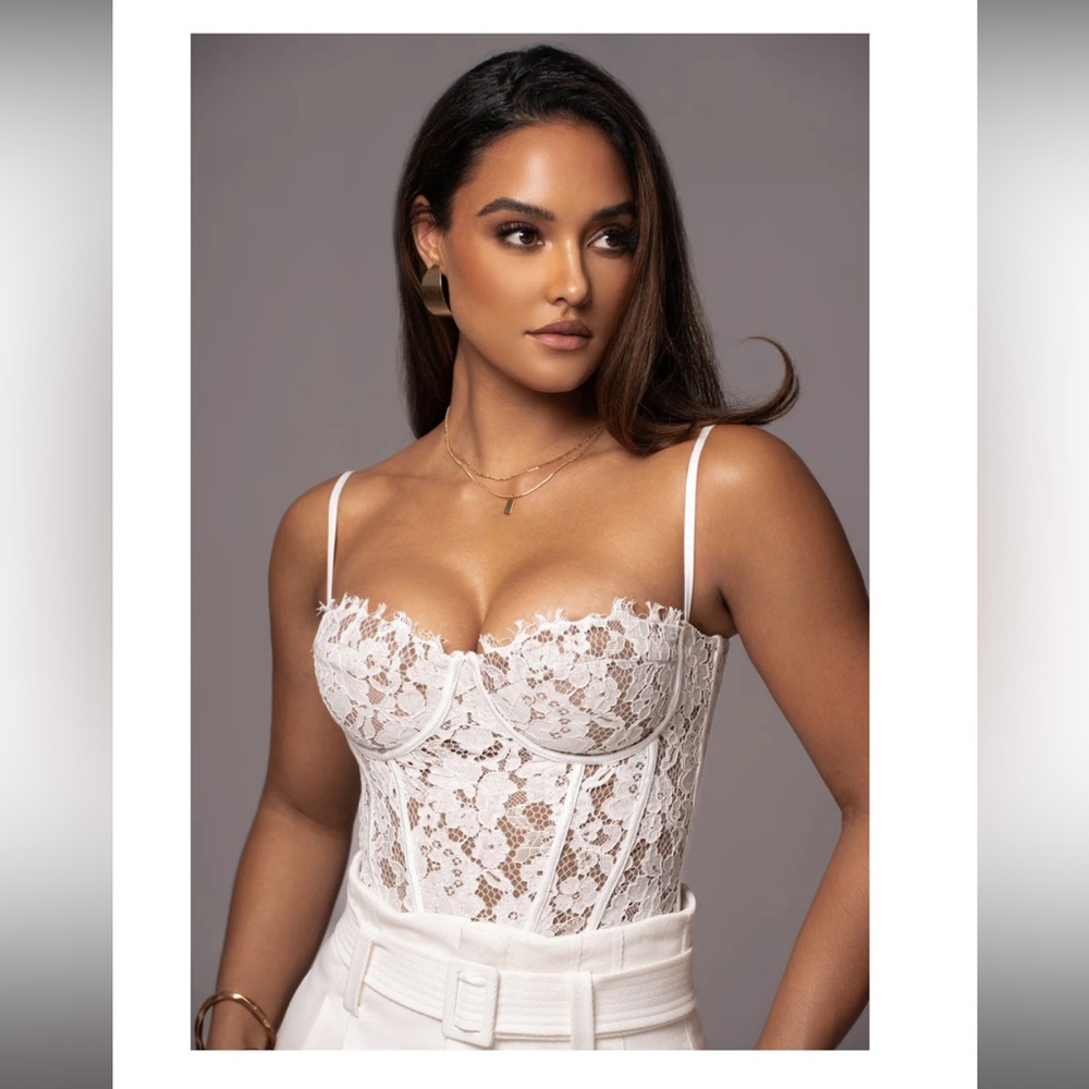 JLUXLABEL White Grecia Lace Bustier Top - S